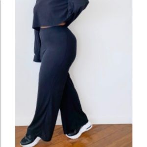 PLT Plus Black Ribbed Flared Pants